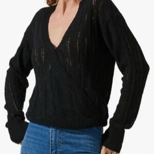 Astr the Label Black Pointelle Knit Cardigan Sweater